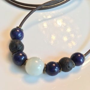 ARTISAN Leather Amazonite Lapis and Lava Beads 24” Necklace